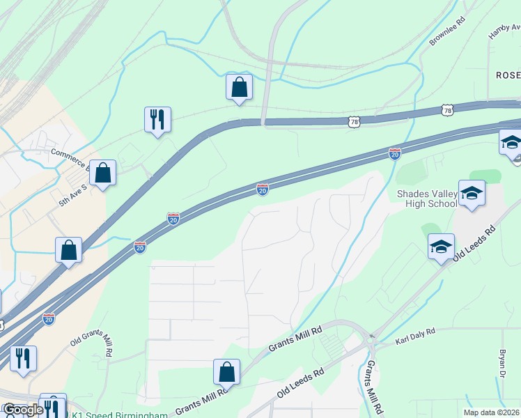 map of restaurants, bars, coffee shops, grocery stores, and more near 800 Pineview Road in Irondale