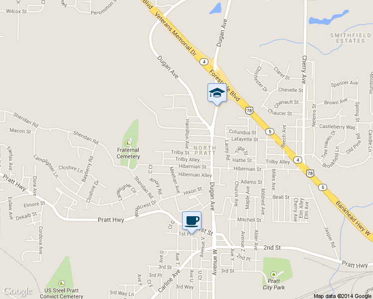 map of restaurants, bars, coffee shops, grocery stores, and more near 941 Trilby Street in Birmingham