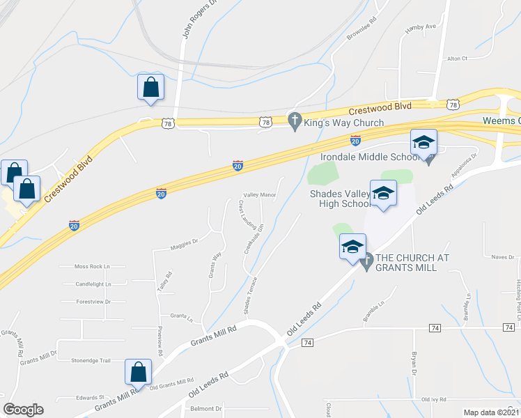 map of restaurants, bars, coffee shops, grocery stores, and more near 1398 Creekside Glen in Irondale
