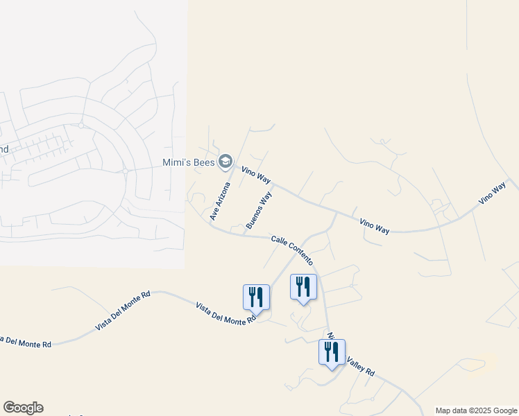 map of restaurants, bars, coffee shops, grocery stores, and more near Buenos Way in Temecula