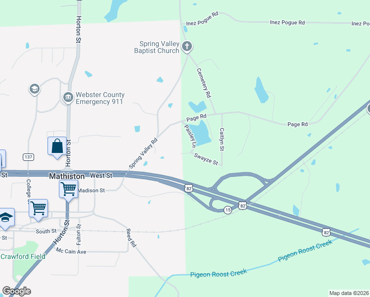 map of restaurants, bars, coffee shops, grocery stores, and more near 143 Swayze Street in Mathiston