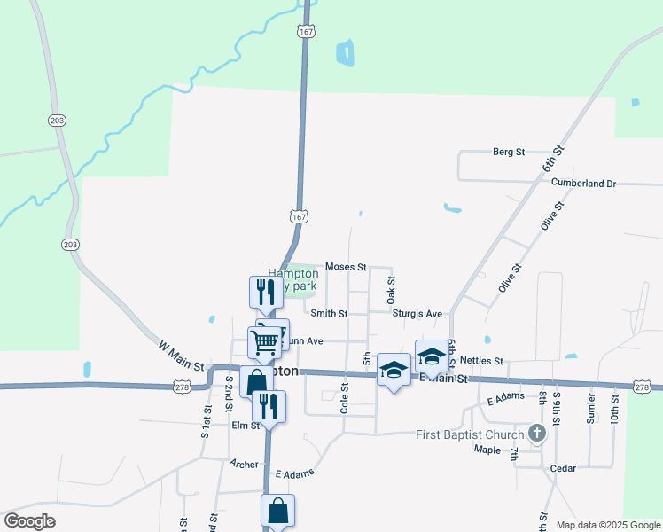 map of restaurants, bars, coffee shops, grocery stores, and more near 212 Moses Street in Hampton
