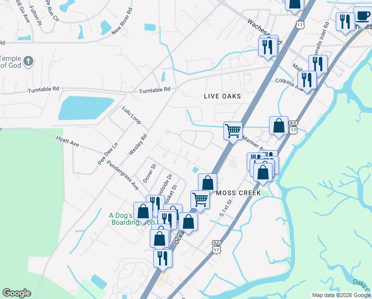 map of restaurants, bars, coffee shops, grocery stores, and more near 831 Rusty Anchor Court in Murrells Inlet