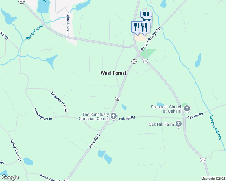 map of restaurants, bars, coffee shops, grocery stores, and more near 25 Fourwood Drive in Covington