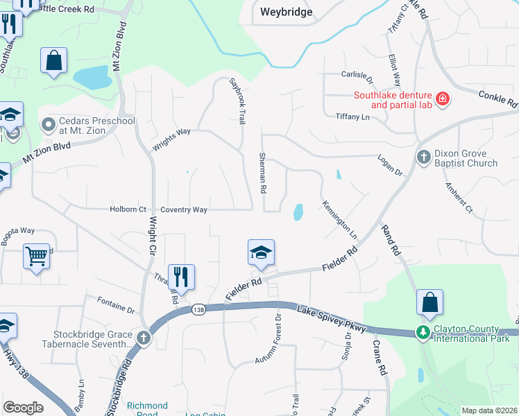 map of restaurants, bars, coffee shops, grocery stores, and more near 7923 Fielder Road in Jonesboro
