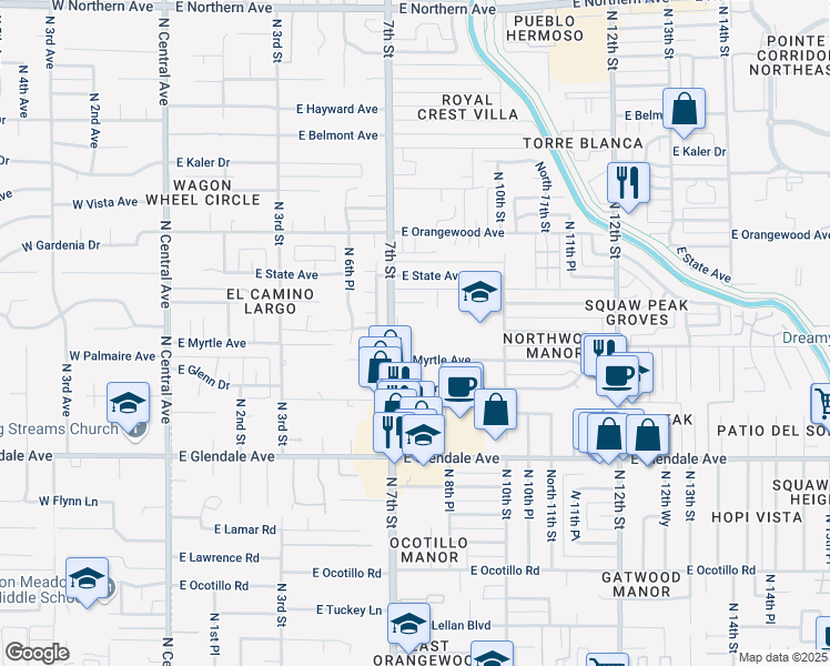 map of restaurants, bars, coffee shops, grocery stores, and more near 729 East Northview Avenue in Phoenix