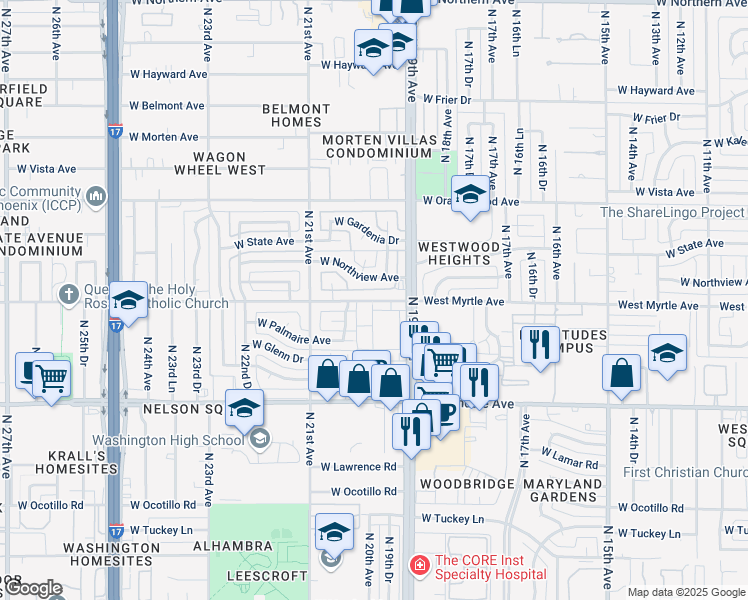 map of restaurants, bars, coffee shops, grocery stores, and more near 1925 West Northview Avenue in Phoenix