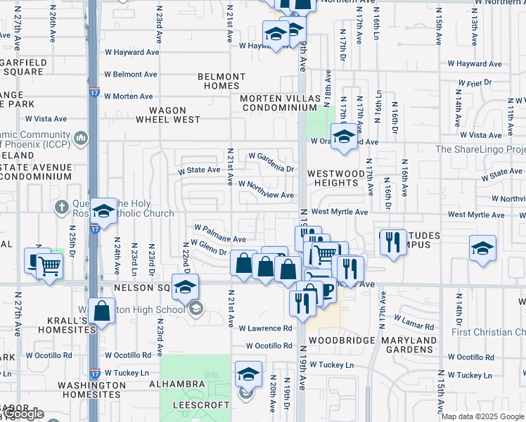 map of restaurants, bars, coffee shops, grocery stores, and more near 2007 West Northview Avenue in Phoenix