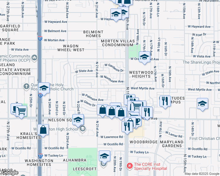 map of restaurants, bars, coffee shops, grocery stores, and more near 2007 West Northview Avenue in Phoenix