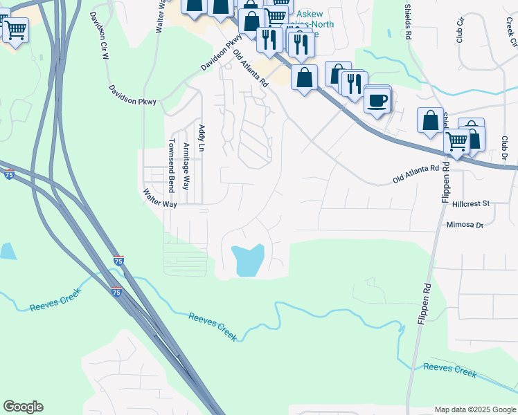 map of restaurants, bars, coffee shops, grocery stores, and more near 148 Willow Springs Lane in Stockbridge