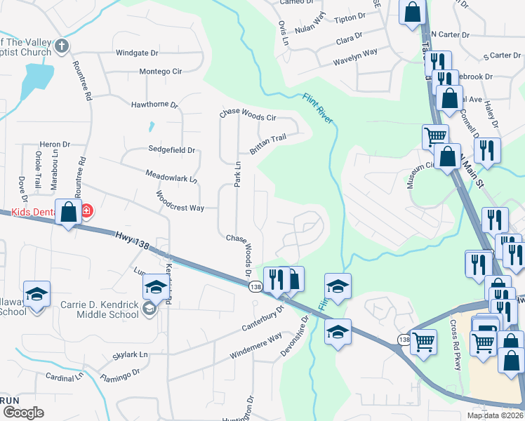 map of restaurants, bars, coffee shops, grocery stores, and more near 395 Haverhill Lane in Jonesboro