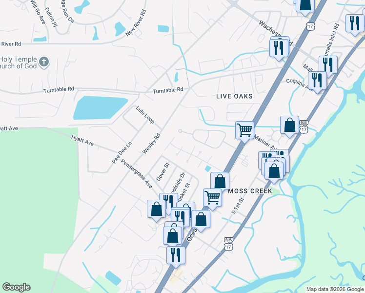 map of restaurants, bars, coffee shops, grocery stores, and more near 861 Grouper Court in Murrells Inlet