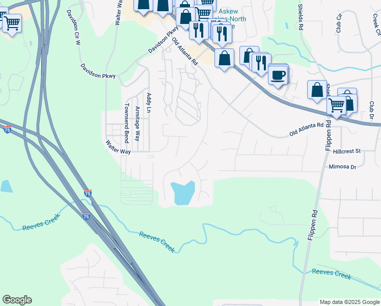 map of restaurants, bars, coffee shops, grocery stores, and more near 148 Willow Springs Lane in Stockbridge
