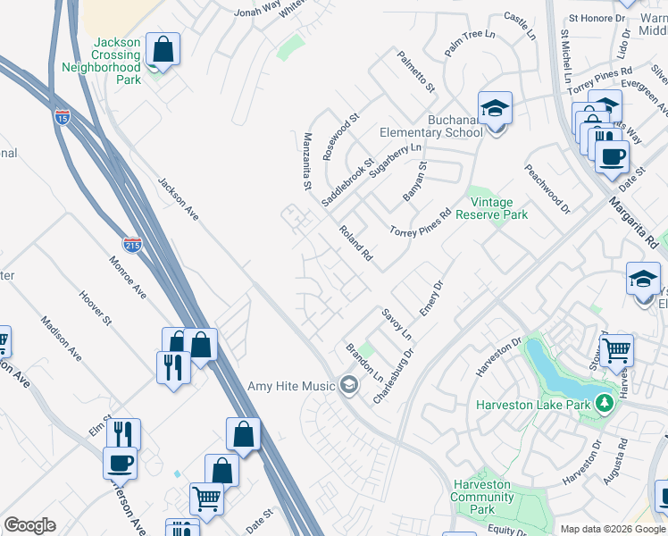 map of restaurants, bars, coffee shops, grocery stores, and more near 26368 Arboretum Way in Murrieta