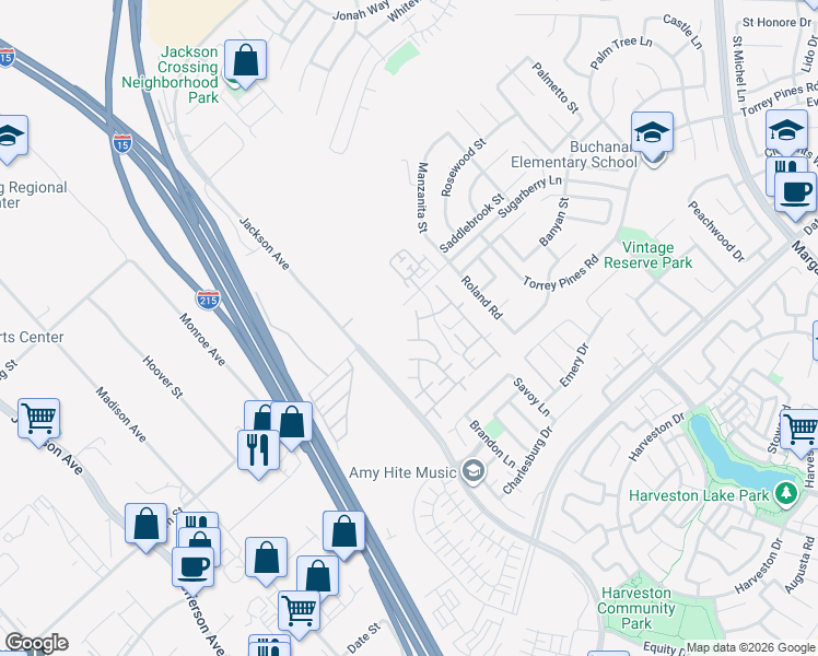 map of restaurants, bars, coffee shops, grocery stores, and more near 26313 Arboretum Way in Murrieta