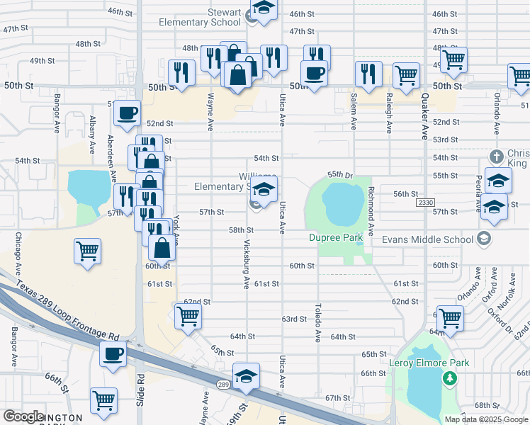 map of restaurants, bars, coffee shops, grocery stores, and more near 4801-4899 56th St in Lubbock