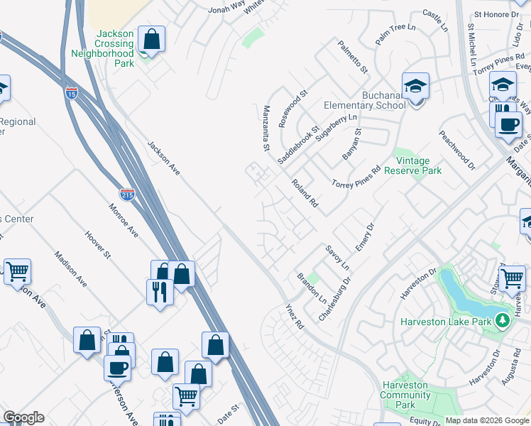 map of restaurants, bars, coffee shops, grocery stores, and more near 26313 Arboretum Way in Murrieta