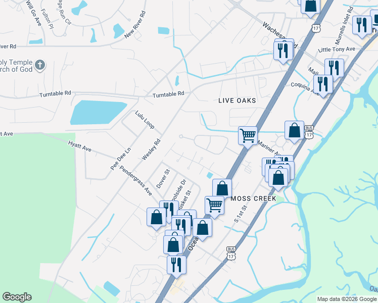 map of restaurants, bars, coffee shops, grocery stores, and more near 929 South Marlin Circle in Murrells Inlet