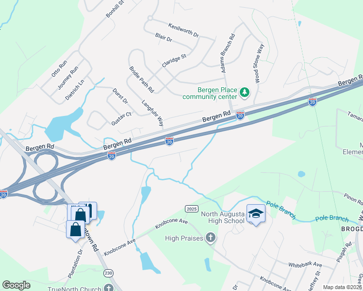 map of restaurants, bars, coffee shops, grocery stores, and more near 140 Macklin Lane in North Augusta
