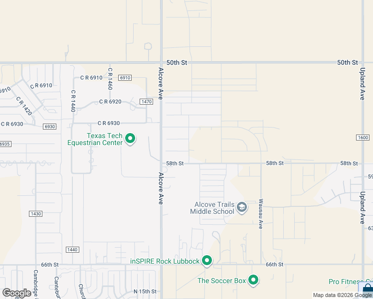 map of restaurants, bars, coffee shops, grocery stores, and more near 5803 County Road 1500 in Lubbock