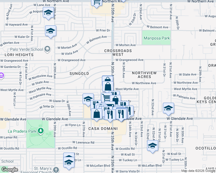 map of restaurants, bars, coffee shops, grocery stores, and more near 7220 North 35th Drive in Phoenix