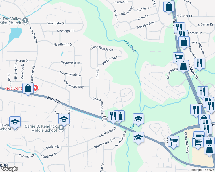 map of restaurants, bars, coffee shops, grocery stores, and more near 370 Haverhill Lane in Jonesboro