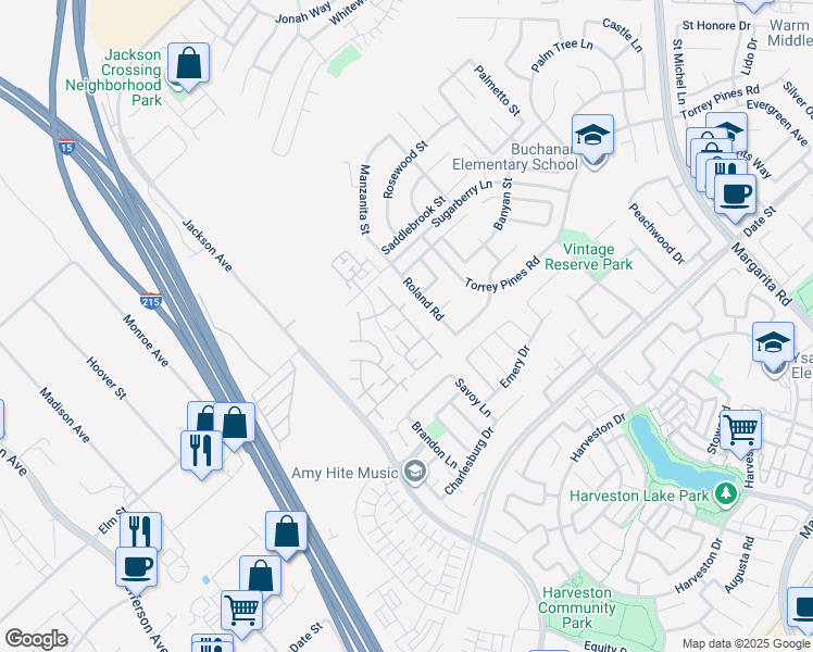 map of restaurants, bars, coffee shops, grocery stores, and more near 26374 Arboretum Way in Murrieta