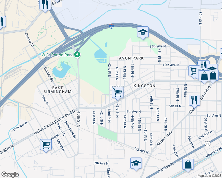 map of restaurants, bars, coffee shops, grocery stores, and more near 1125 42nd Place North in Birmingham