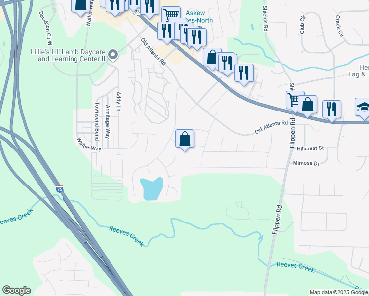 map of restaurants, bars, coffee shops, grocery stores, and more near 920 Sideline Court in Stockbridge