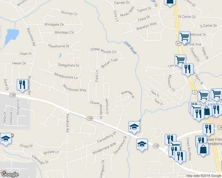 map of restaurants, bars, coffee shops, grocery stores, and more near 379 Haverhill Lane in Jonesboro