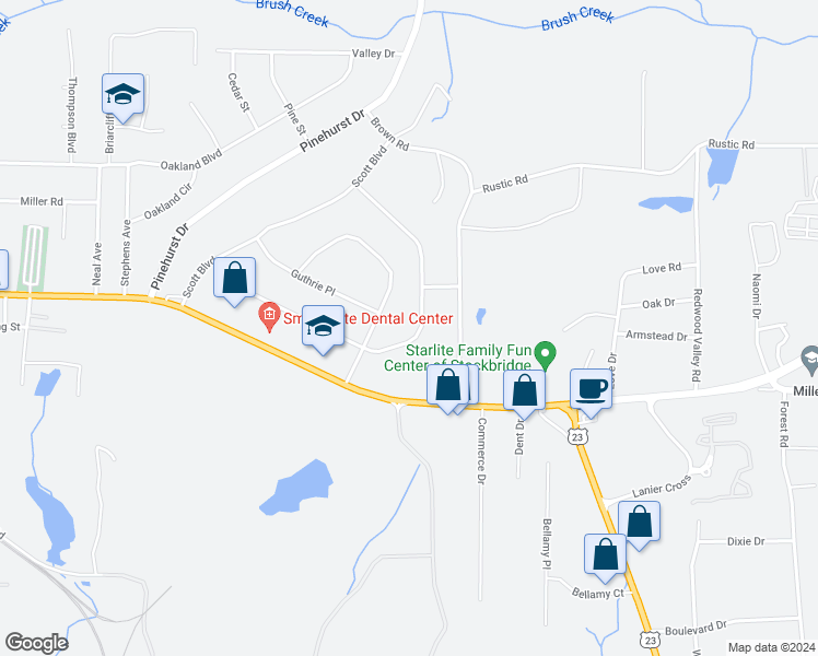 map of restaurants, bars, coffee shops, grocery stores, and more near 275 Charlotte Boulevard in Stockbridge