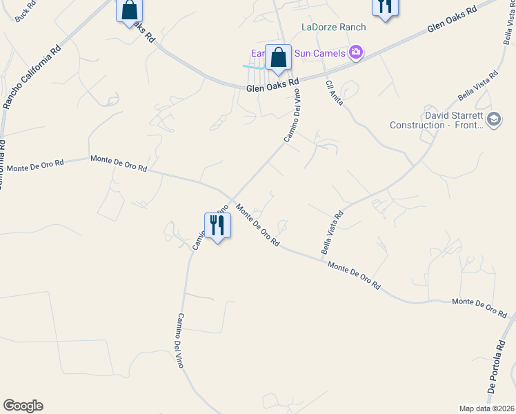 map of restaurants, bars, coffee shops, grocery stores, and more near 36090 Monte De Oro Road in Temecula