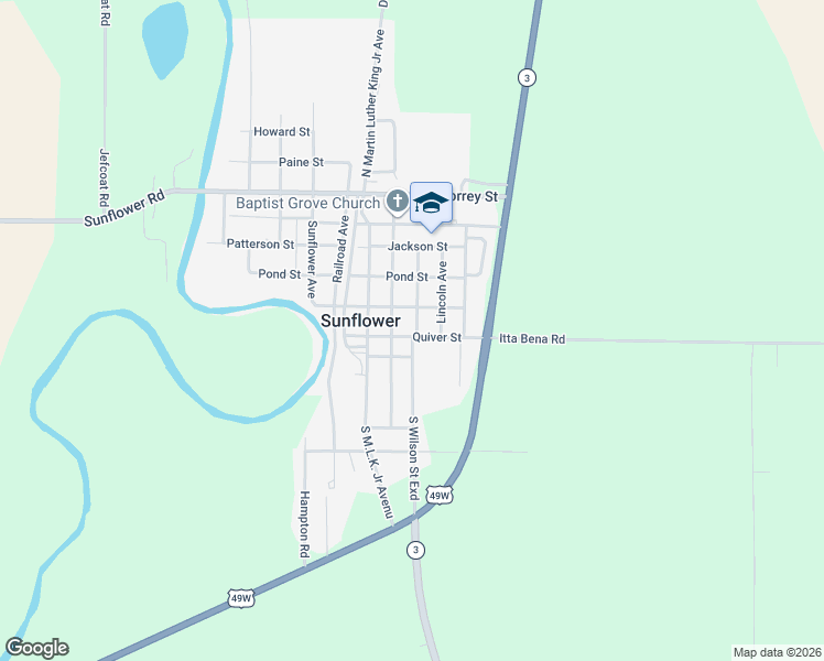 map of restaurants, bars, coffee shops, grocery stores, and more near 103-105 Cliff Finch Avenue in Sunflower