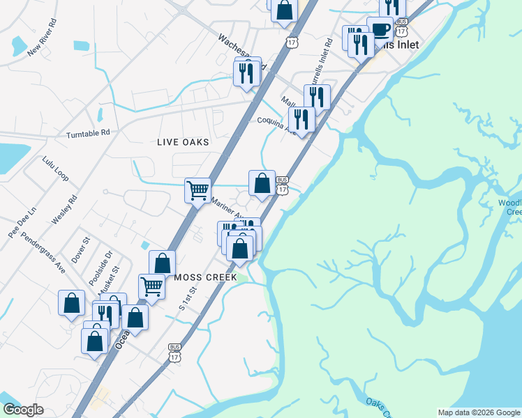 map of restaurants, bars, coffee shops, grocery stores, and more near 4806 U.S. 17 Business in Murrells Inlet