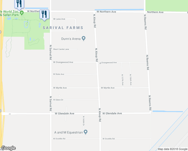 map of restaurants, bars, coffee shops, grocery stores, and more near 15919 West State Avenue in Litchfield Park