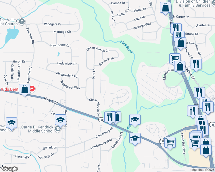 map of restaurants, bars, coffee shops, grocery stores, and more near 379 Haverhill Lane in Jonesboro