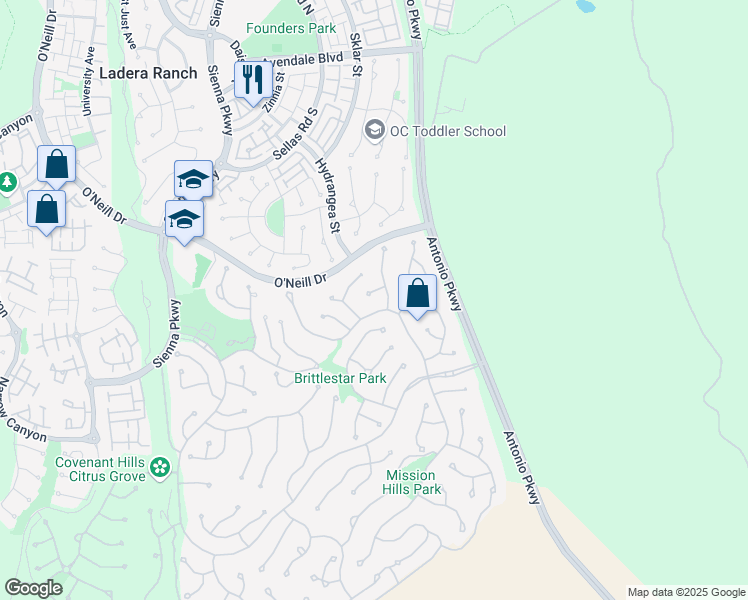 map of restaurants, bars, coffee shops, grocery stores, and more near 5 Jeremiah Lane in Ladera Ranch