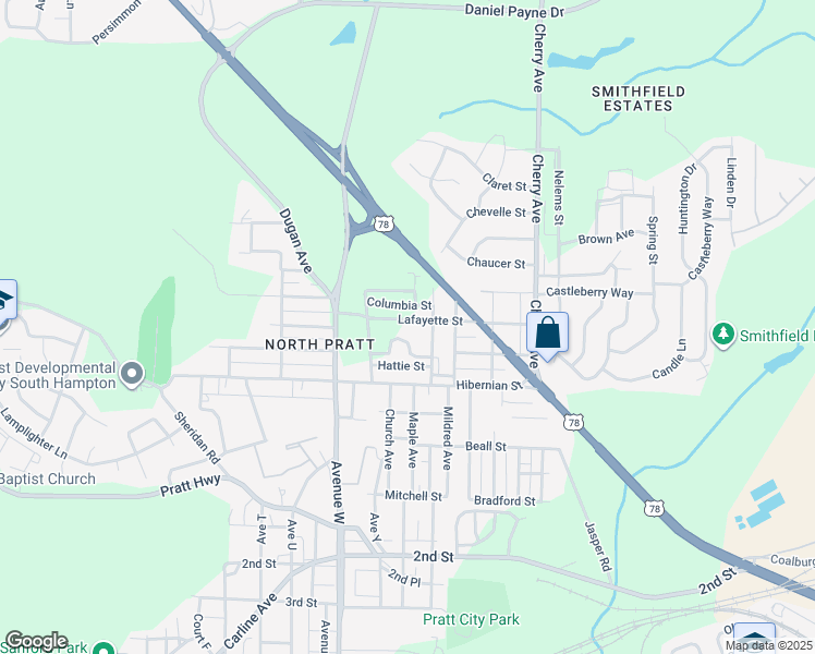 map of restaurants, bars, coffee shops, grocery stores, and more near 1140 Lafayette Street in Birmingham