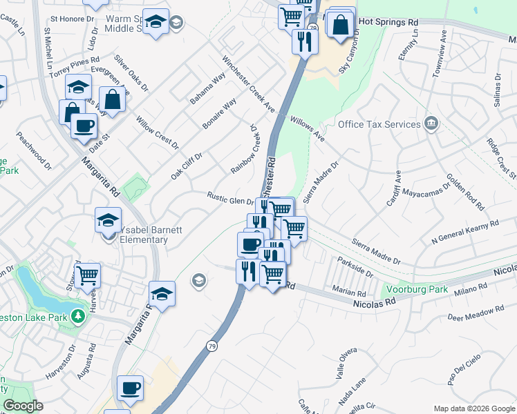 map of restaurants, bars, coffee shops, grocery stores, and more near 39436 Canyon Rim Circle in Temecula