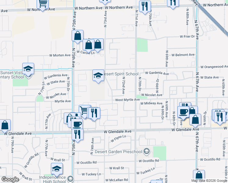 map of restaurants, bars, coffee shops, grocery stores, and more near 7262 West Northview Avenue in Glendale
