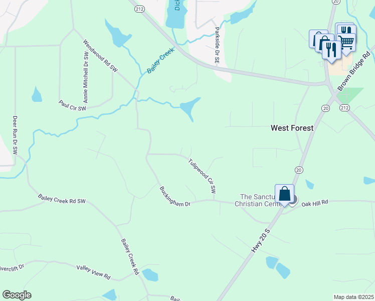 map of restaurants, bars, coffee shops, grocery stores, and more near 321 Deerberry Court Southeast in Covington