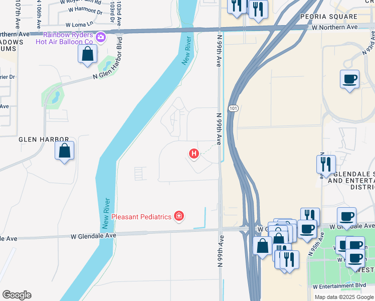 map of restaurants, bars, coffee shops, grocery stores, and more near 7330 North 99th Avenue in Glendale