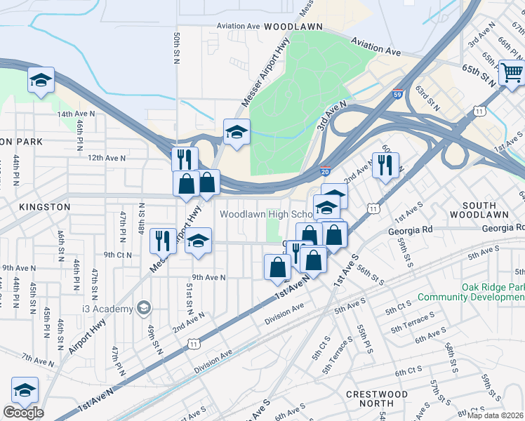 map of restaurants, bars, coffee shops, grocery stores, and more near 973 53rd Street North in Birmingham