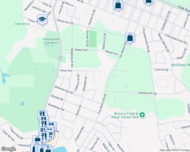 map of restaurants, bars, coffee shops, grocery stores, and more near 828 Azalea Place in Aiken