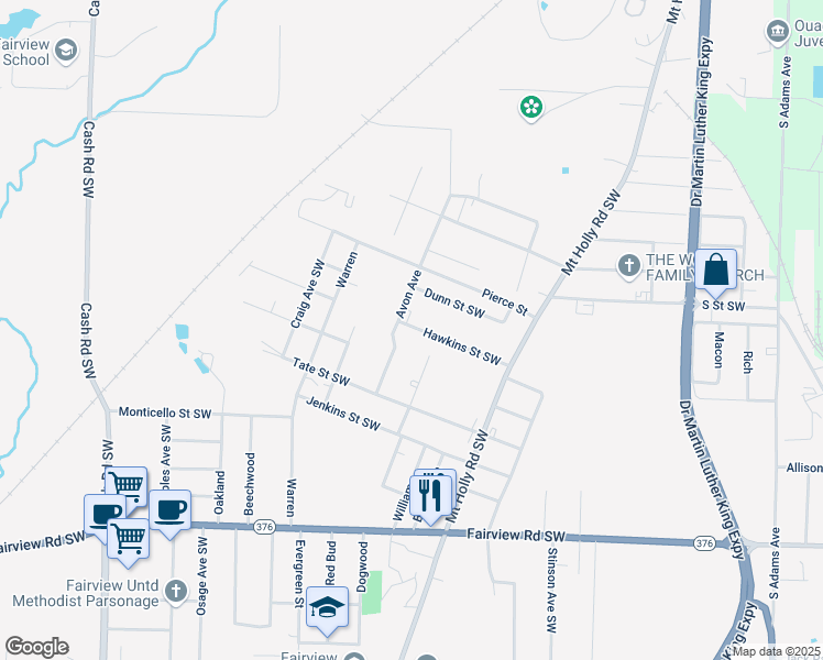 map of restaurants, bars, coffee shops, grocery stores, and more near 475 Hawkins Street Southwest in Camden