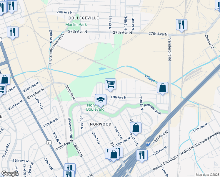 map of restaurants, bars, coffee shops, grocery stores, and more near 3218 17th Avenue North in Birmingham
