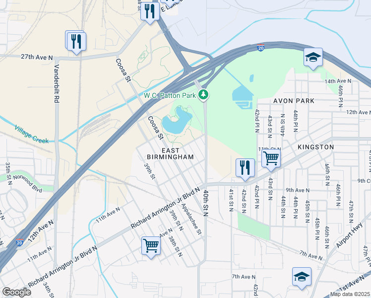 map of restaurants, bars, coffee shops, grocery stores, and more near 3937 12th Avenue North in Birmingham