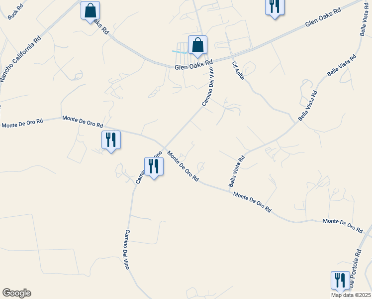 map of restaurants, bars, coffee shops, grocery stores, and more near 36090 Monte De Oro Road in Temecula