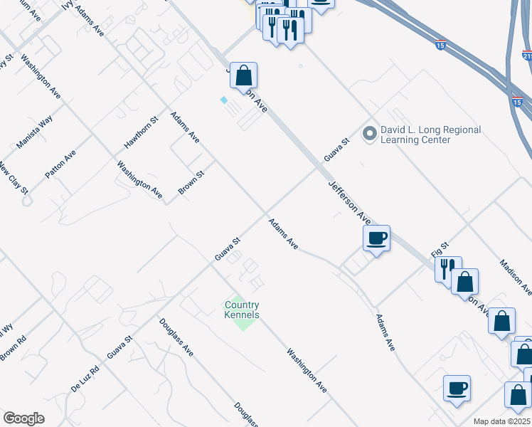 map of restaurants, bars, coffee shops, grocery stores, and more near Guava Street in Murrieta