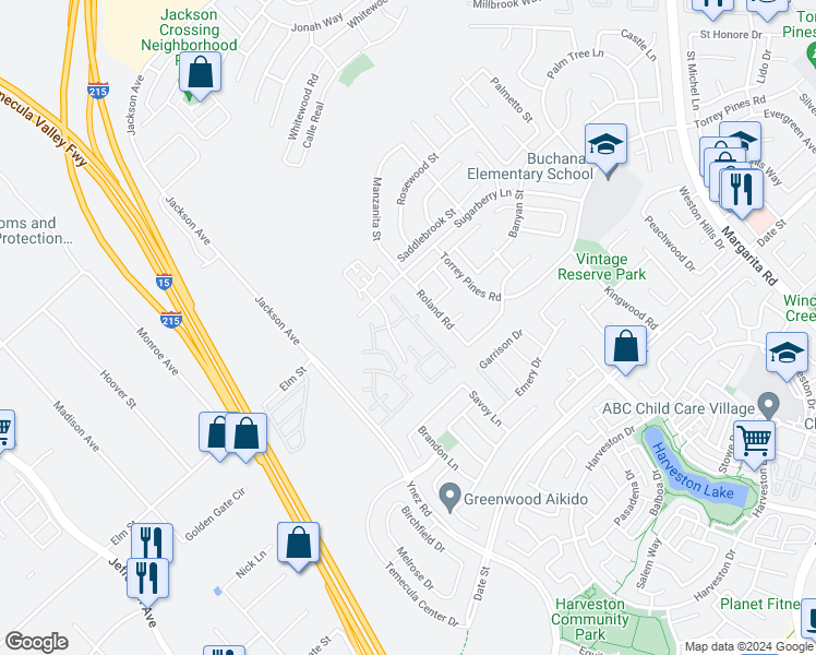 map of restaurants, bars, coffee shops, grocery stores, and more near 26352 Arboretum Way in Murrieta